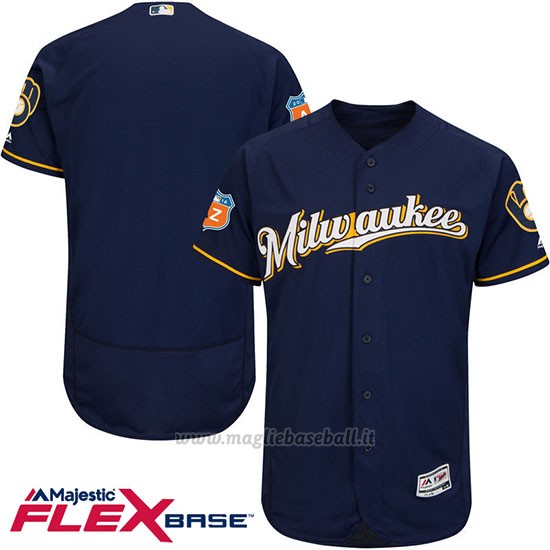 Maglia Baseball Uomo Milwaukee Brewers Blank Blu Flex Base Autentico Collezione Allenamento Primaverile
